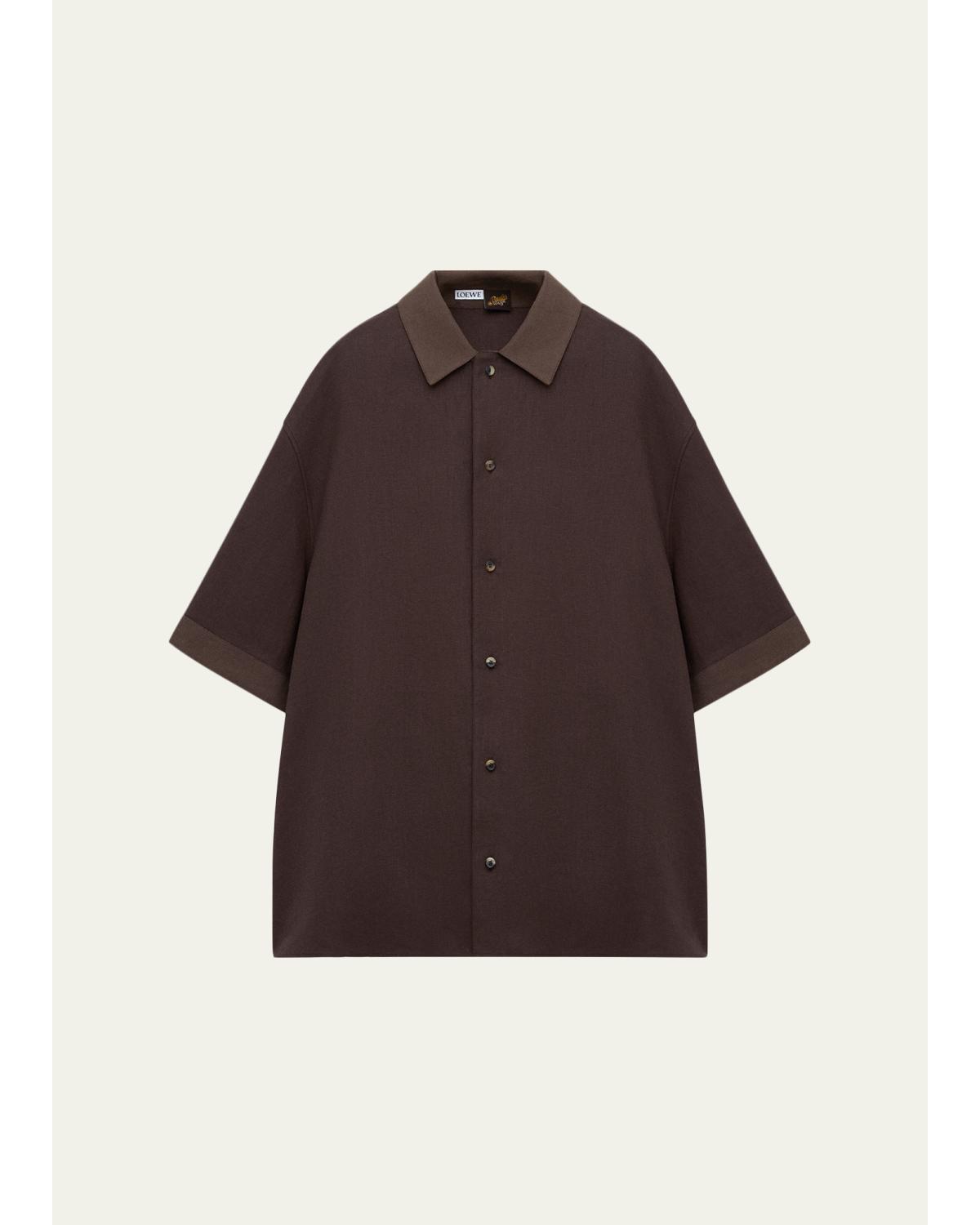 X Paula'S Ibiza Men'S Washed Satin Short-Sleeve Shirt