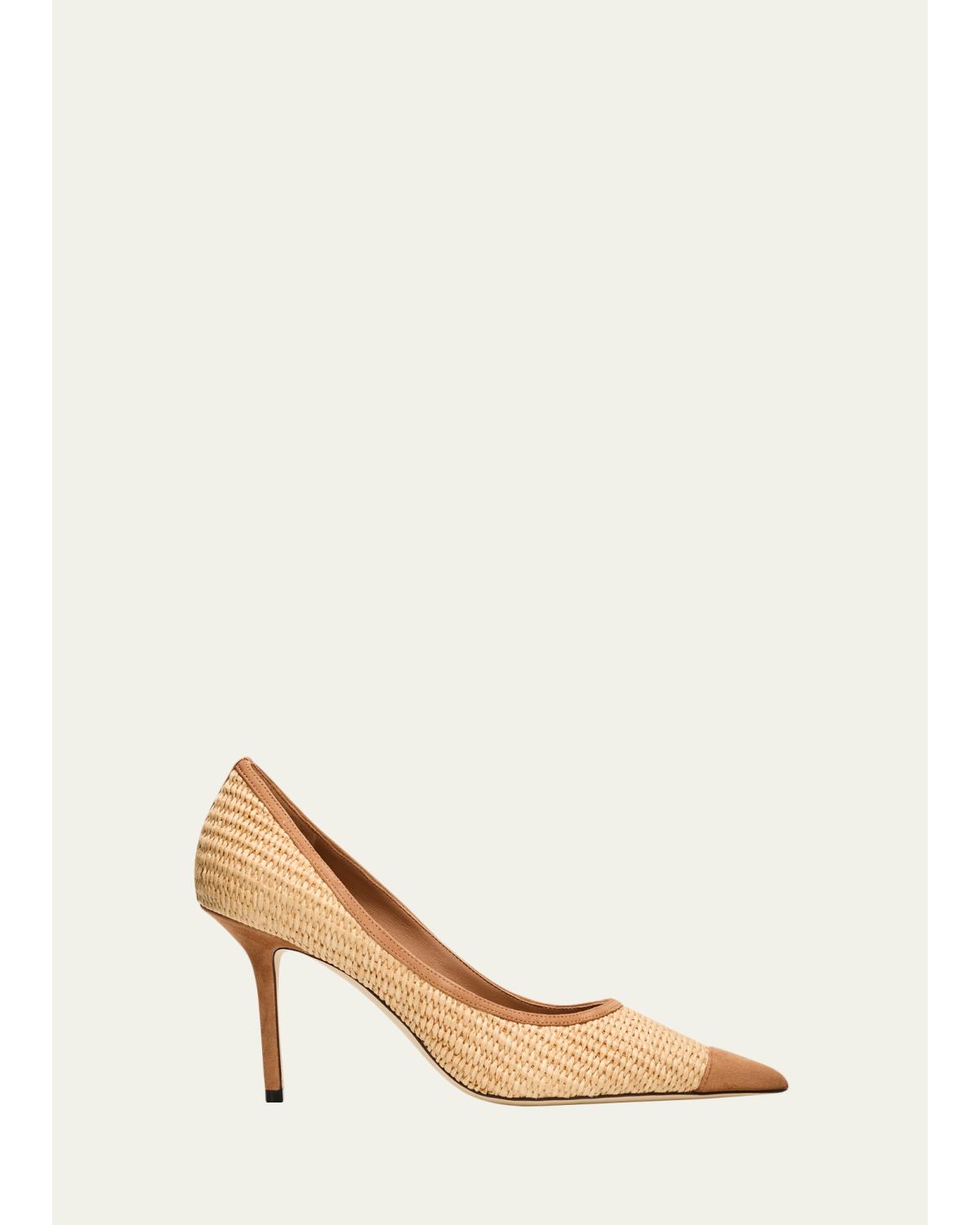 85mm Love Raffia and Suede Pumps