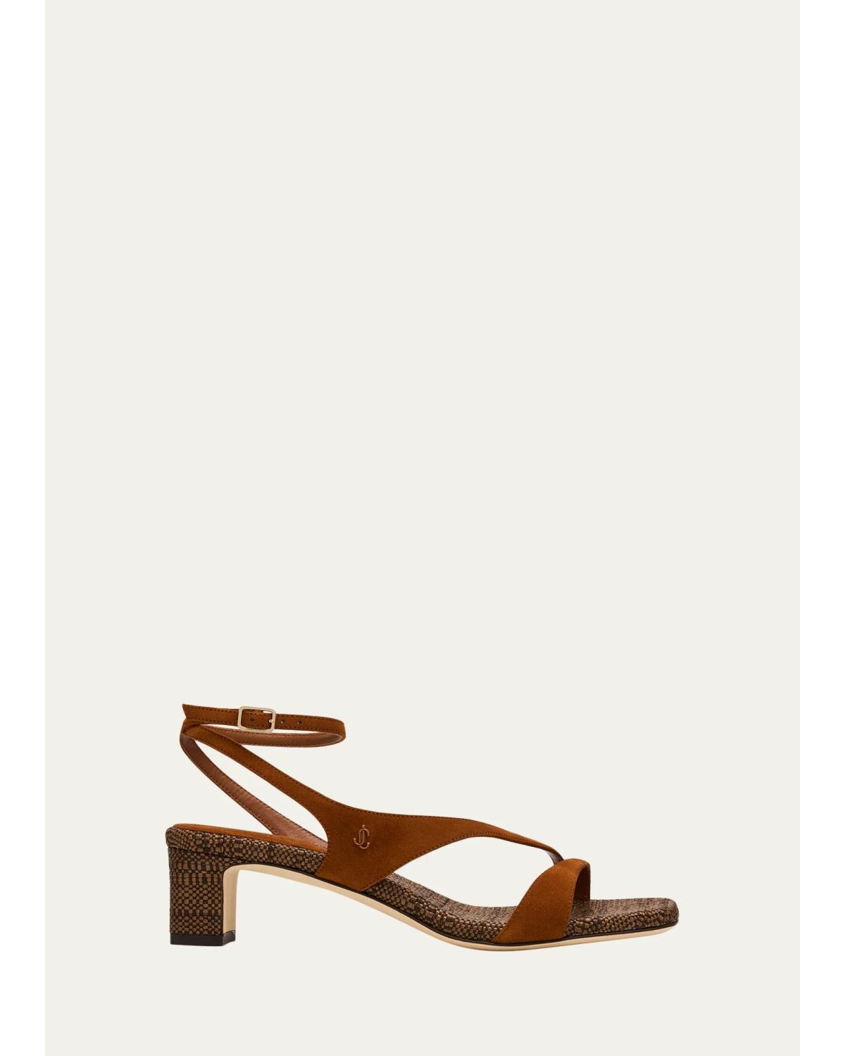 45Mm Faye Suede And Raffia Asymmetric Ankle-Strap Sandals