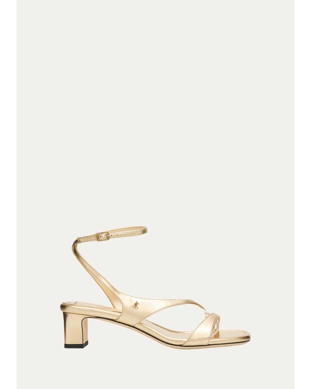 45Mm Faye Metallic Leather Asymmetric Ankle-Strap Sandals