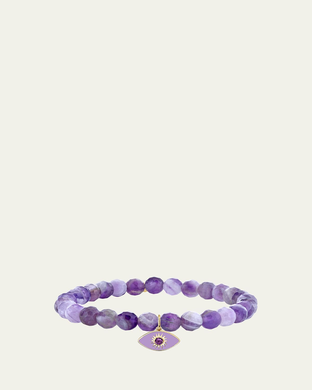 Sydney Evan 14K Sunburst Amethyst Evil Eye on Beaded Stretch Bracelet | Thumbnail 4