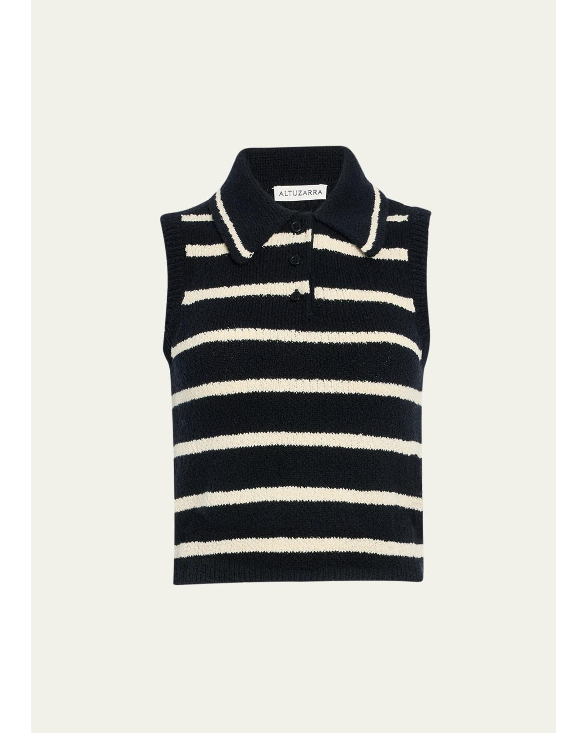 Elmer Striped Knit Sleeveless Polo Top