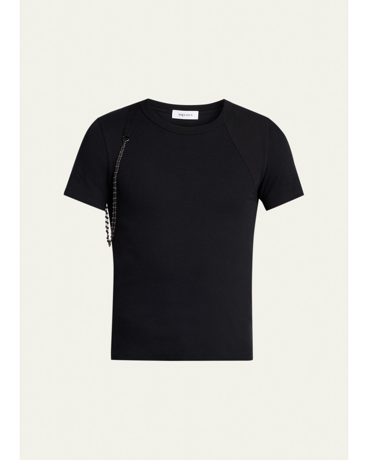 Men'S Beaded Harness Micro-Rib Cotton Crewneck T-Shirt