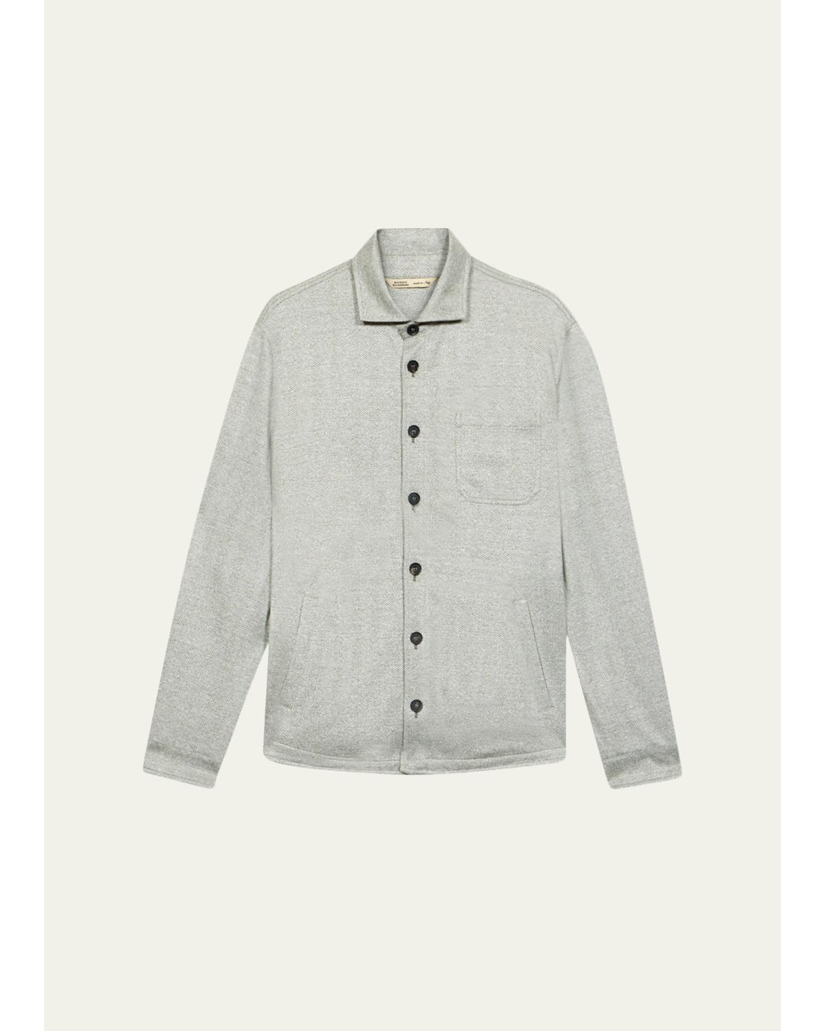 Men'S Linen, Silk And Cotton Herringbone Overshirt
