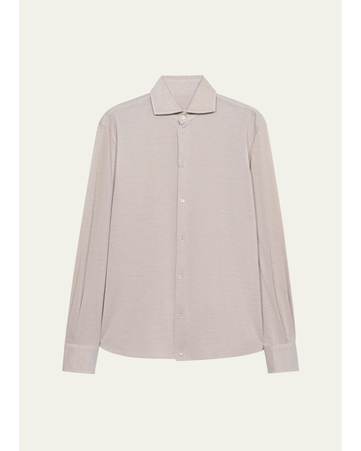 Men's Silk and Cotton Pique Button-Down Shirt