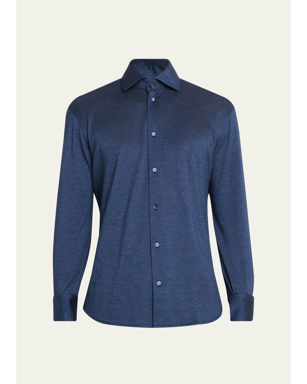Men'S Silk And Cotton Pique Button-Down Shirt