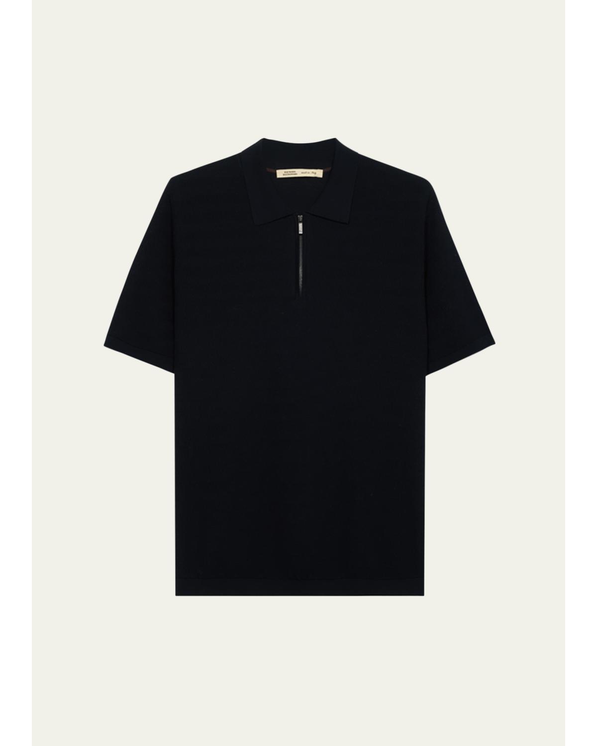 Men'S Silk-Cotton Knit Short-Sleeve Quarter-Zip Polo Sweater