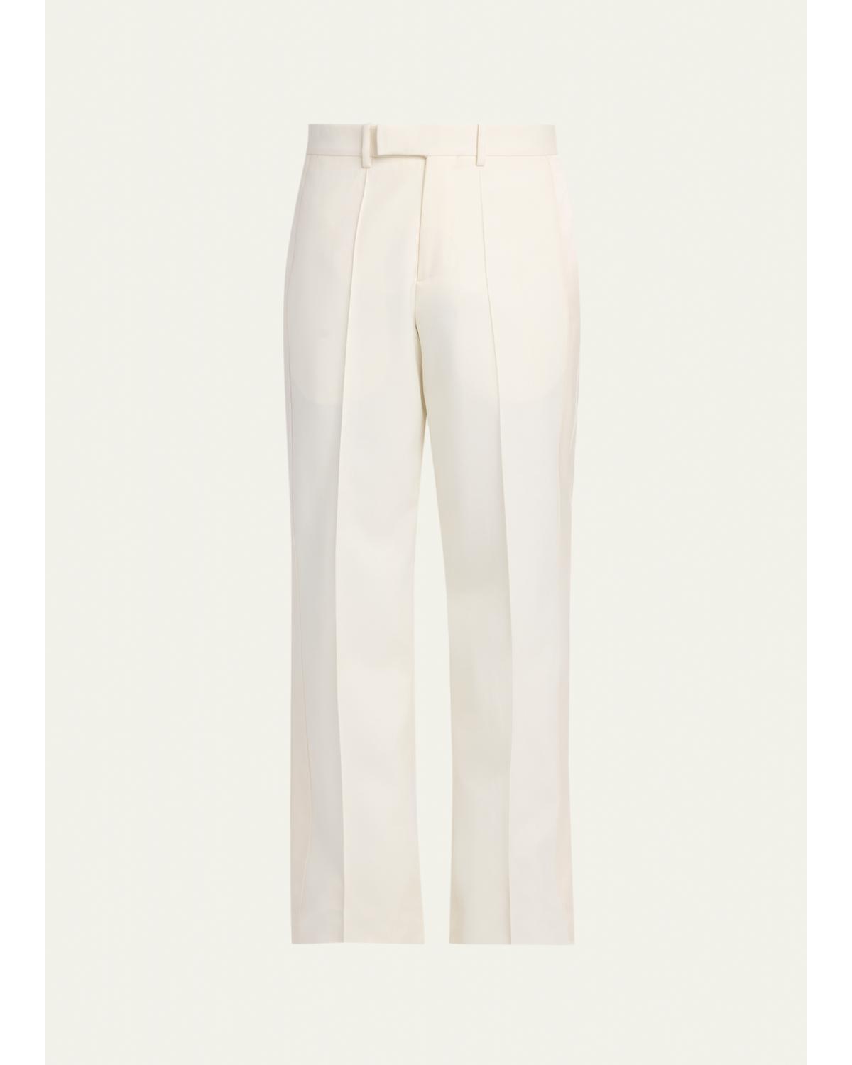 Men's Wool Pintuck-Pleated Wide-Leg Trousers