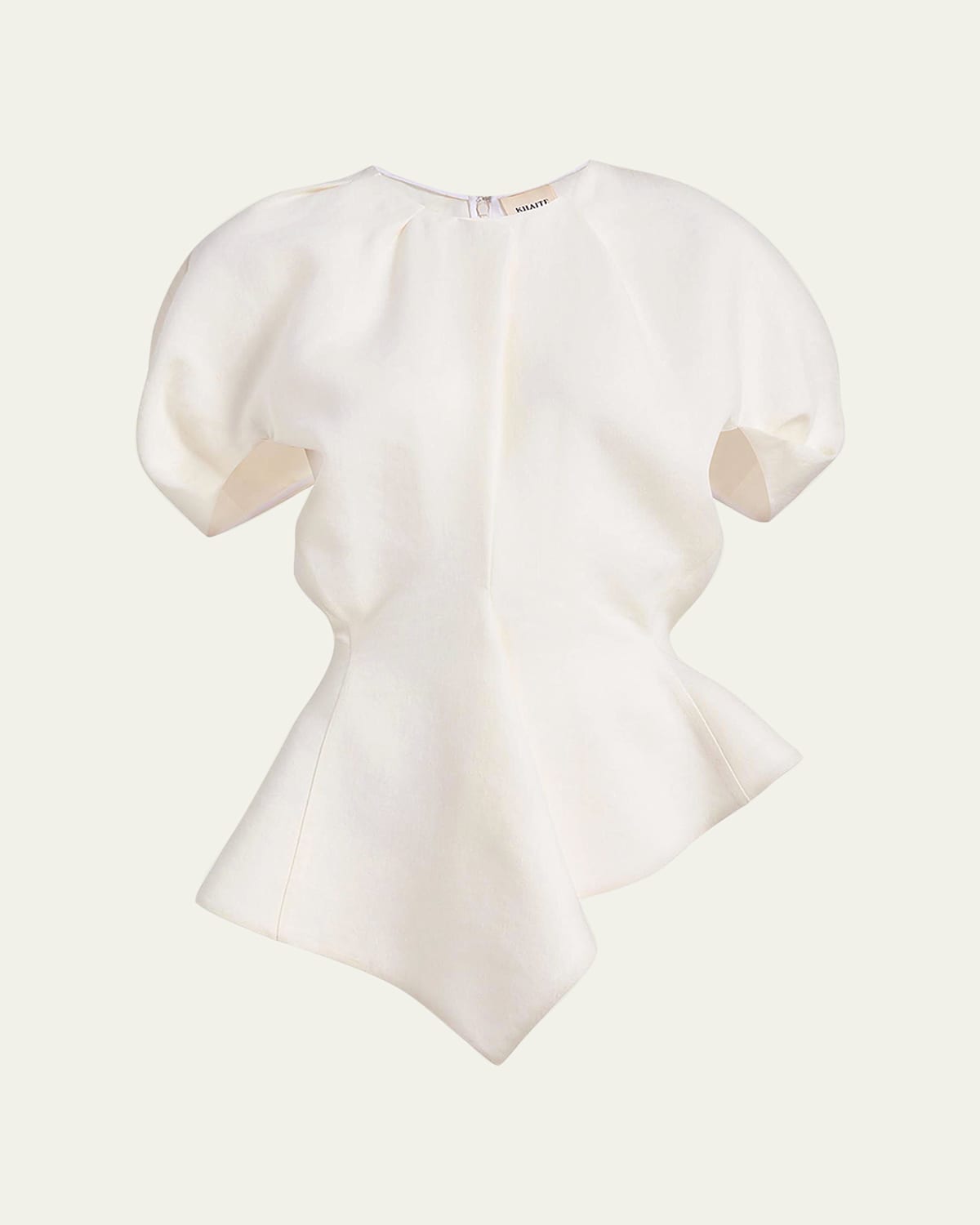 Khaite Rumi Puff-sleeve Asymmetric Peplum Top In Brown