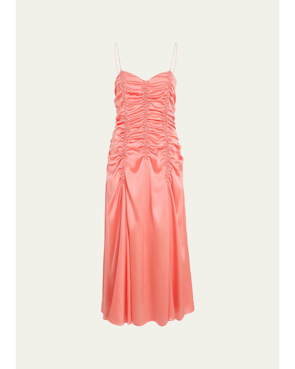 Raina Sleeveless Ruched silk Charmeuse Midi Dress