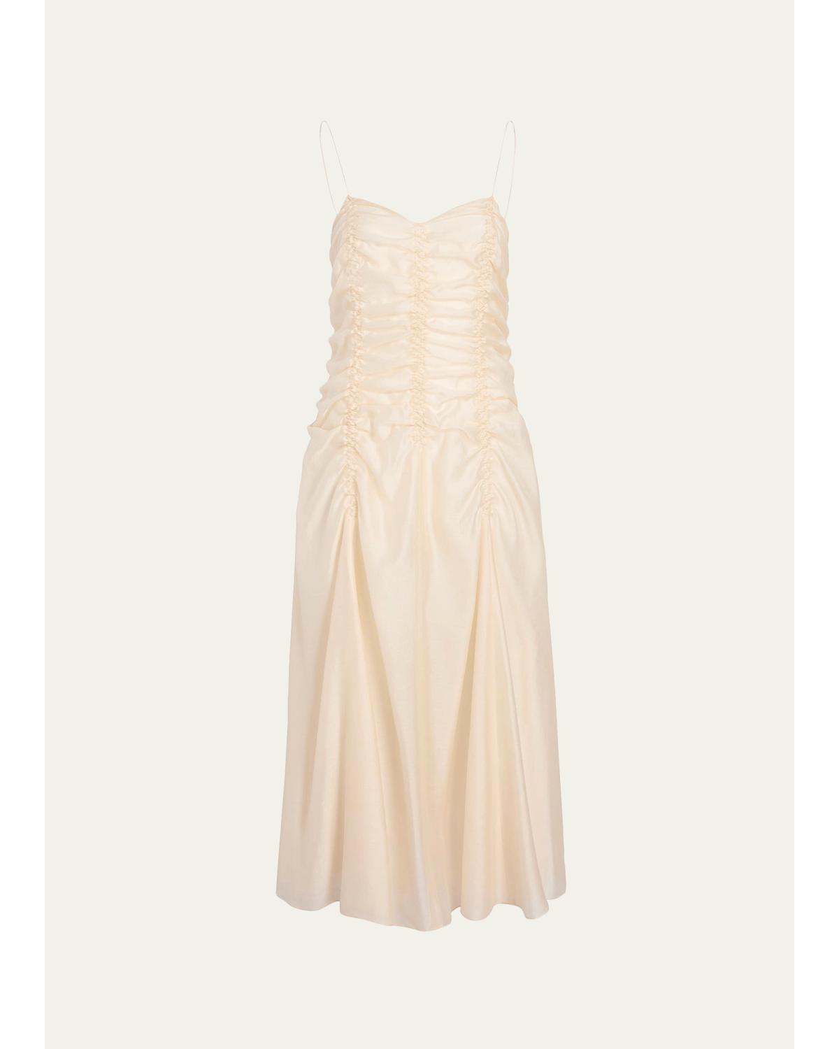 Raina Sleeveless Ruched Midi Dress