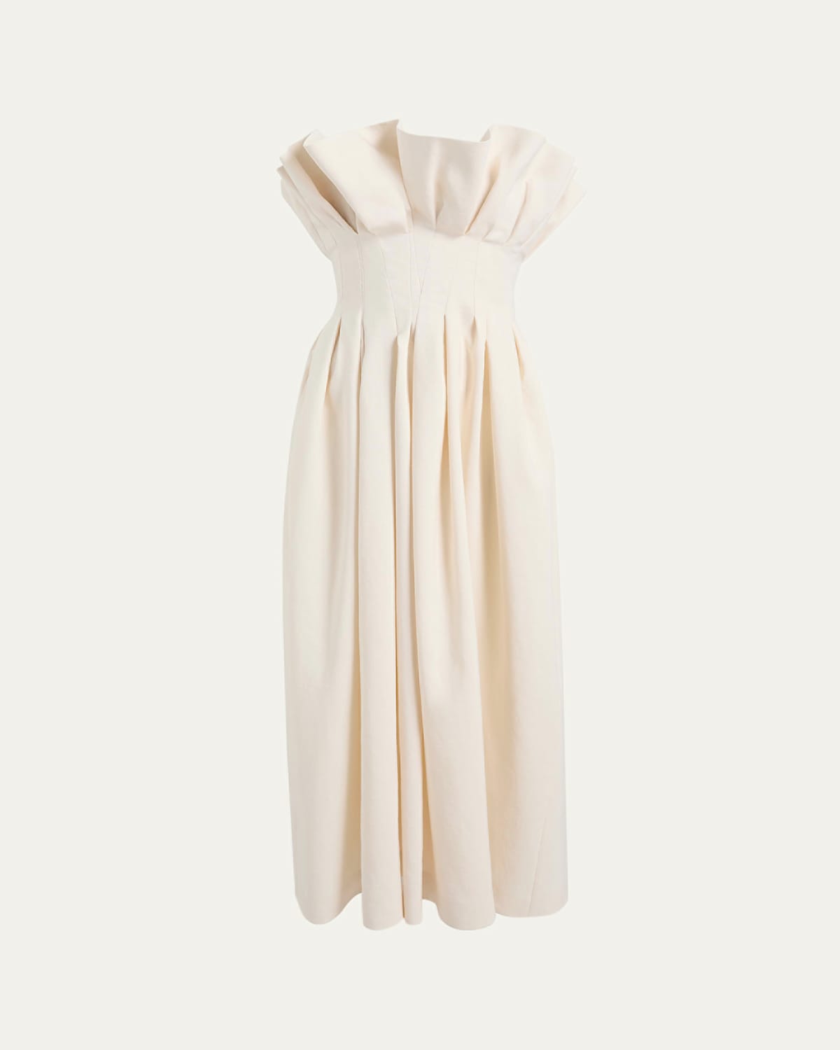 Khaite Claude Pleated Ruffle Strapless Midi Dress In White