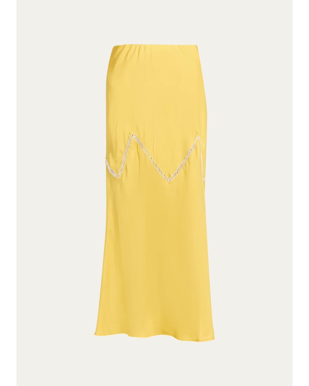 Diotima Orisha Lattice-inset Silk Maxi Skirt In Cadmium Yellow