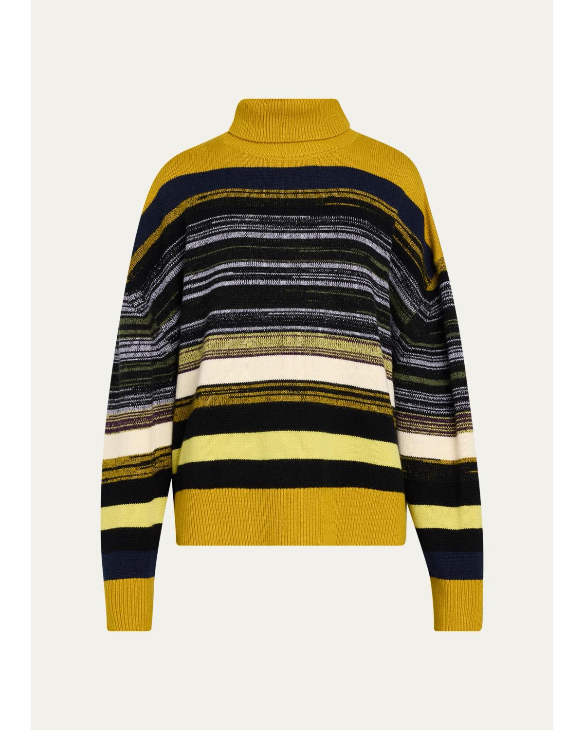 Junko Striped Merinno Wool-Cashmere Turtleneck Sweater