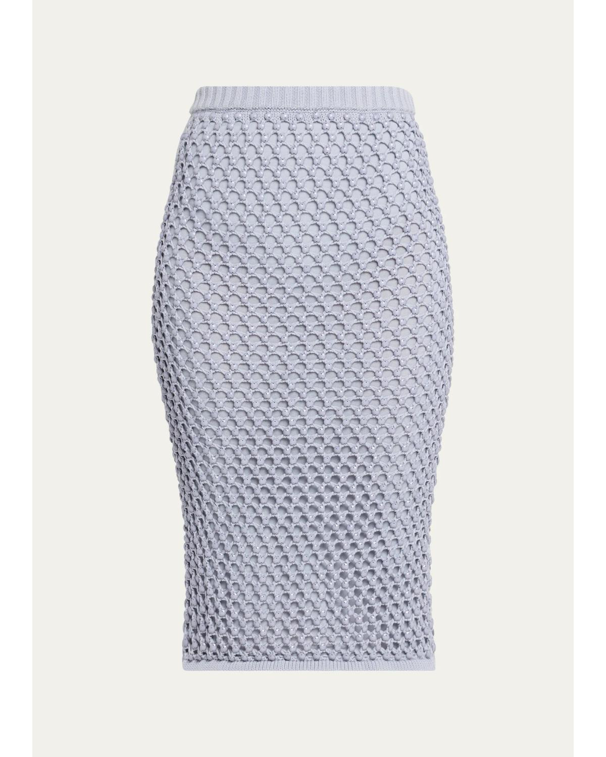 Diotima Spice Crystal Crochet Knit Midi Skirt In Cloud