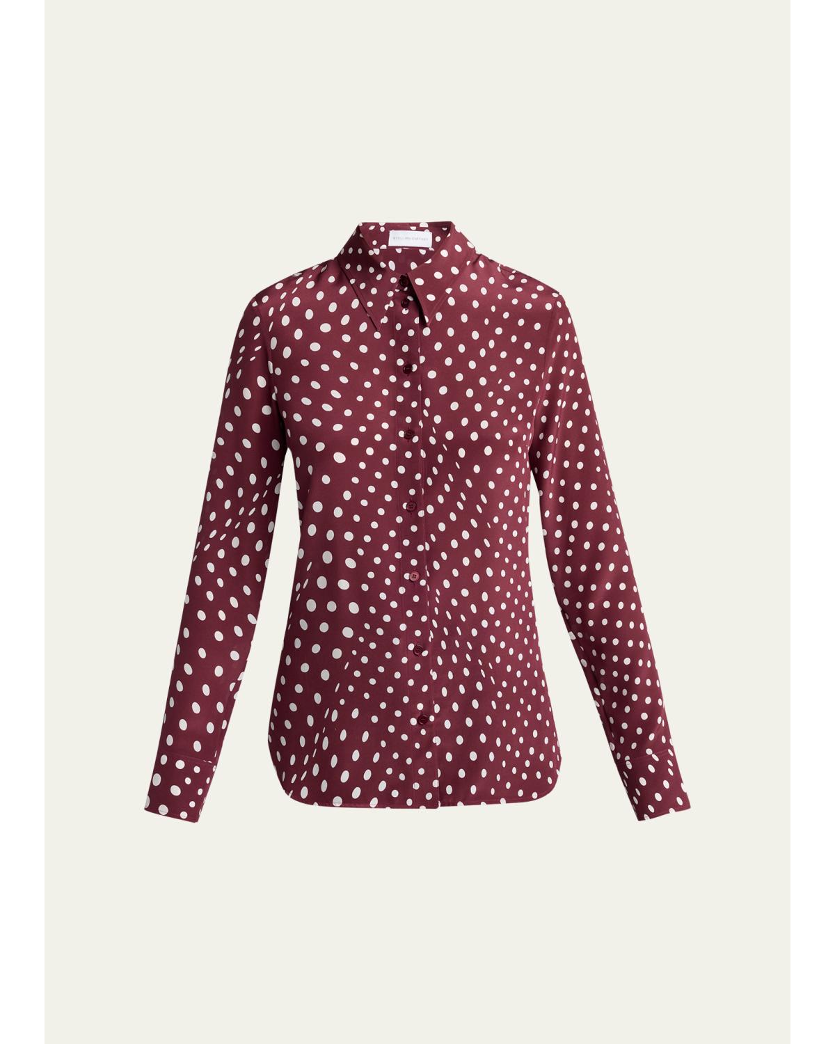Polkadot Silk Satin Button-Down Shirt