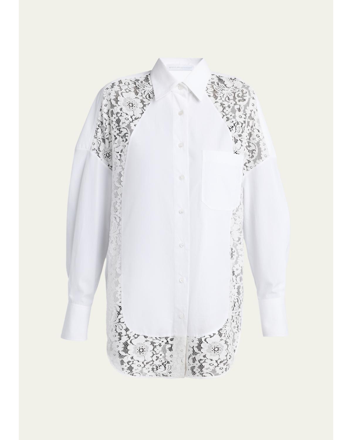 Lace-Paneled Poplin Button-Down Shirt
