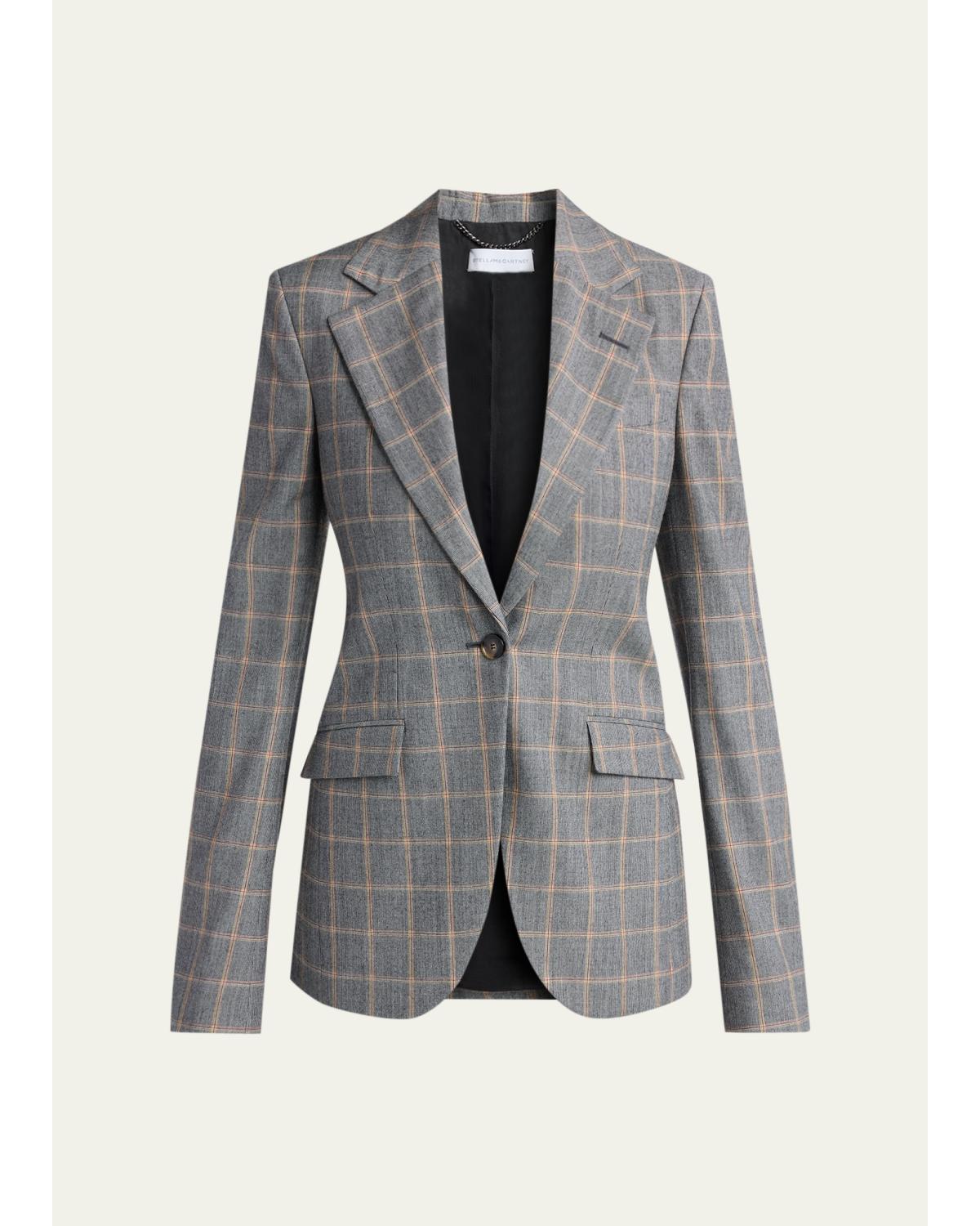 Slim Checked Single-Breasted Blazer Jacket