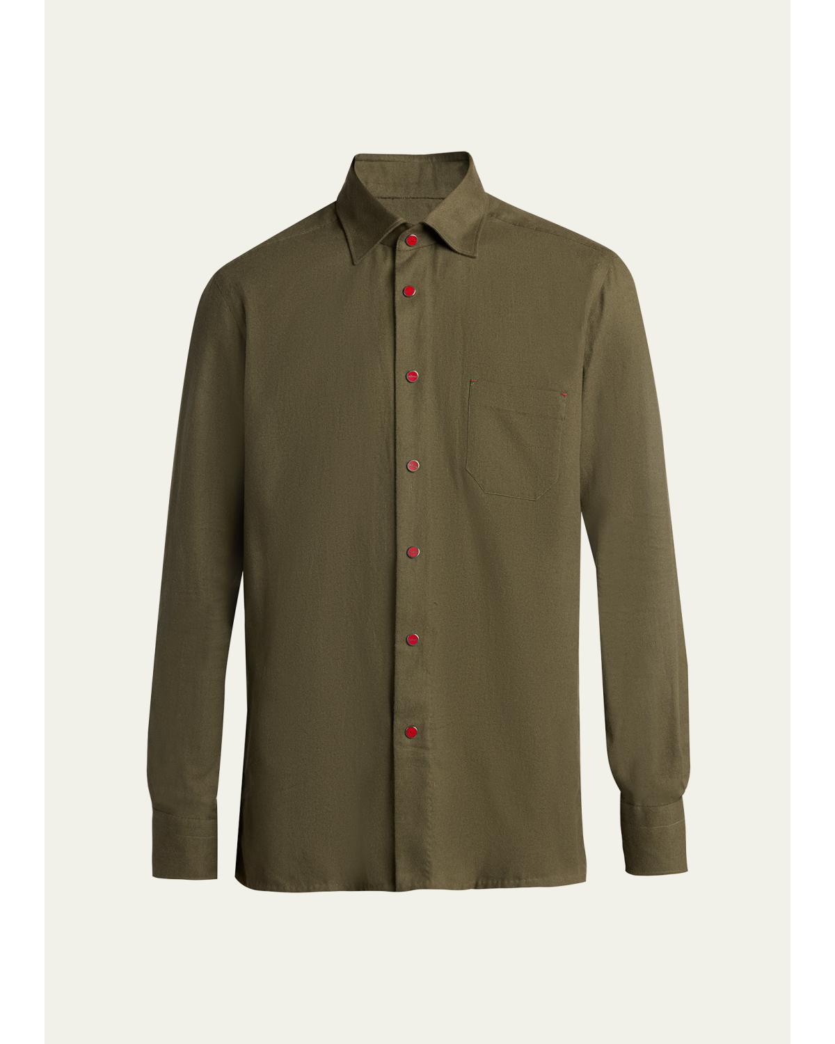 Men'S Solid Cotton Pocket Snap-Front Shirt