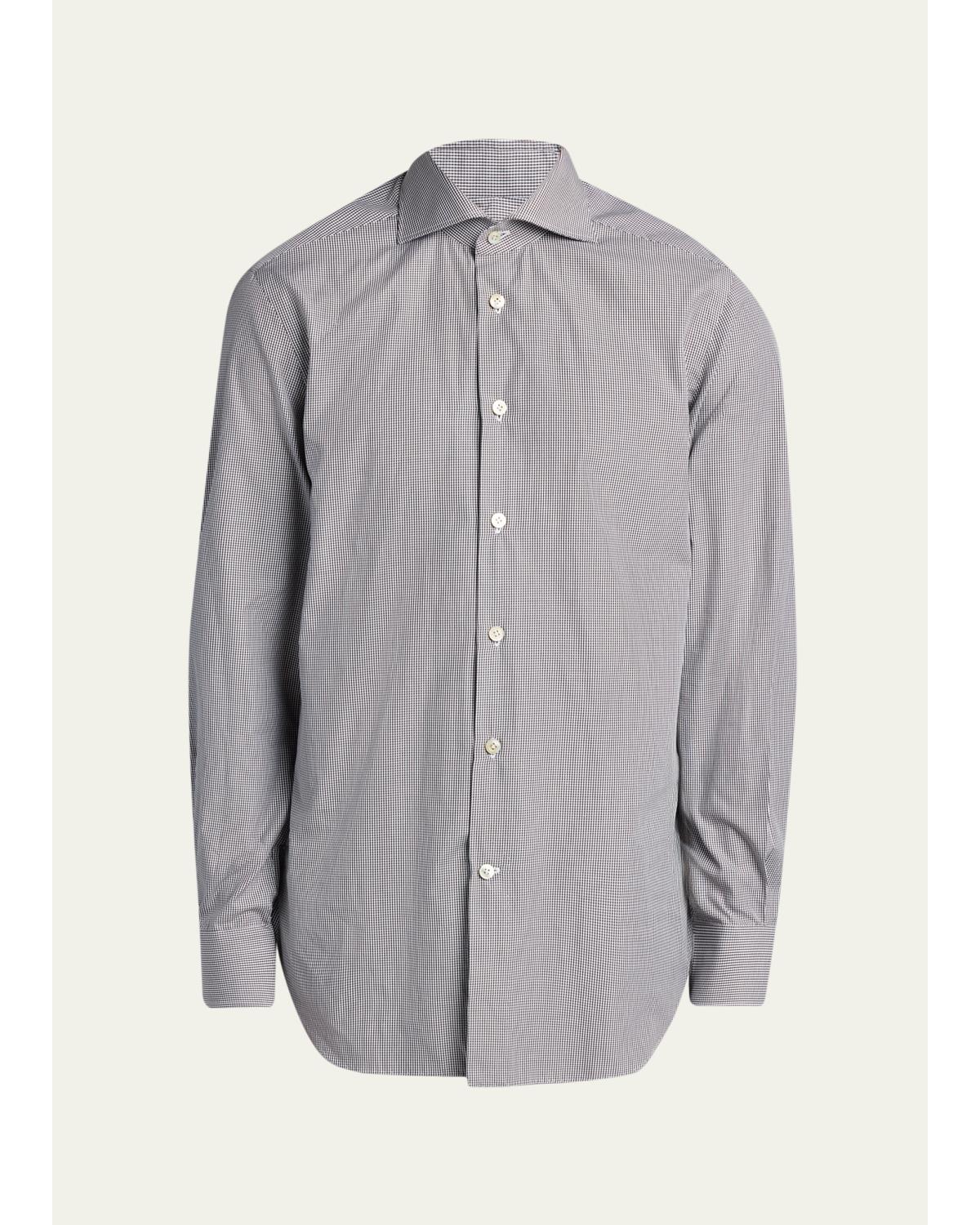 Men'S Mini-Check Cotton Button-Down Shirt