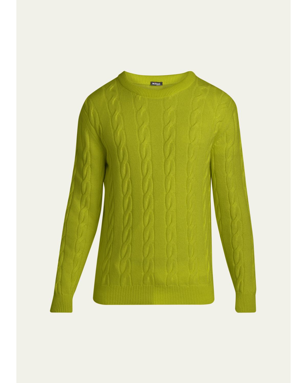 Men'S 3-Ply Cashere Cable Knit Crewneck Sweater