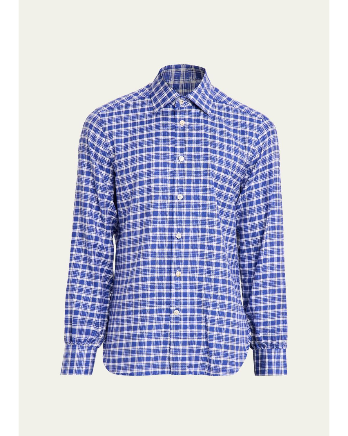 Men'S Cotton And Cashmere Plaid Button-Down Shirt