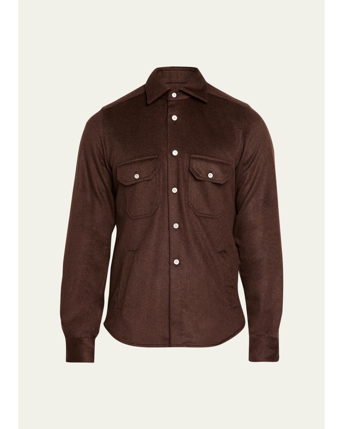 Men'S Cashmere And Wool Flap-Pocket Overshirt
