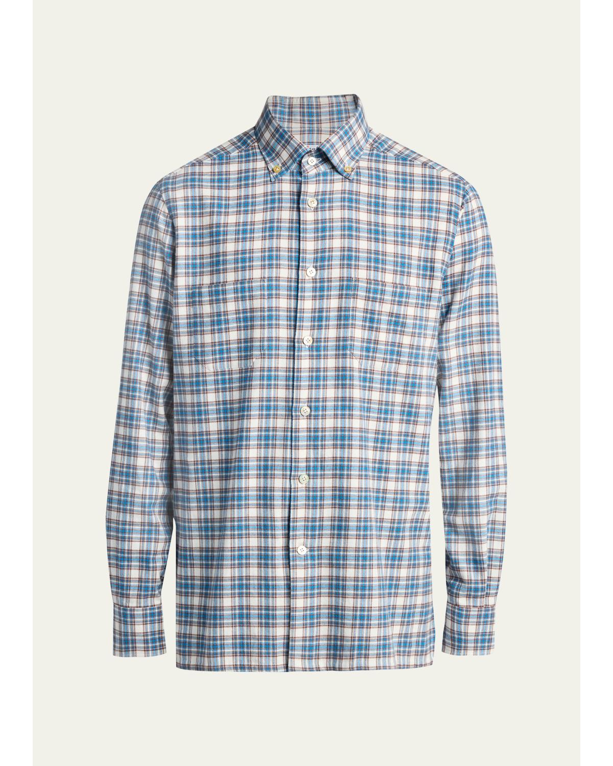 Men'S Double-Pocket Cotton Plaid Button-Down Shirt