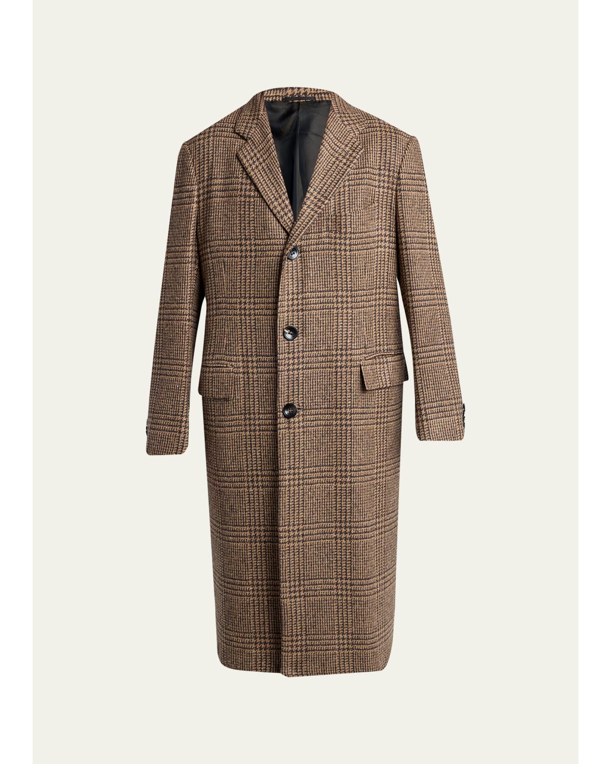 Men'S Glen Plaid Cashmere And Virgin Wool Overcoat