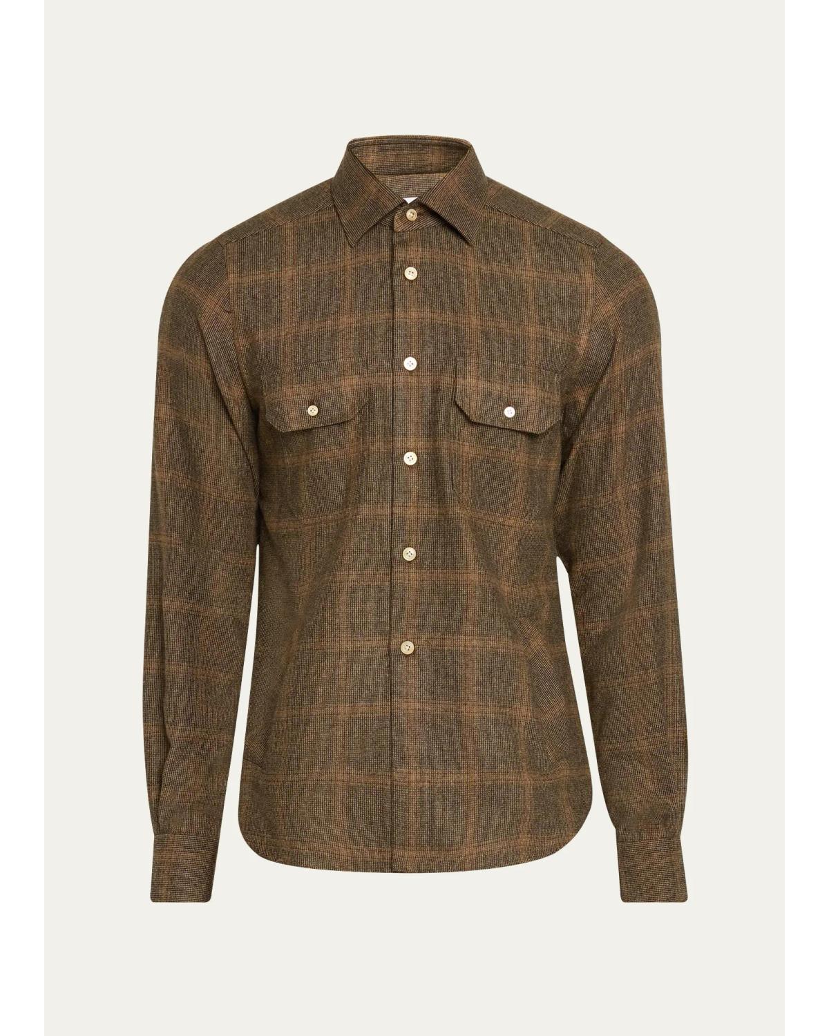 Men'S Cashmere And Wool Plaid Button-Front Shirt