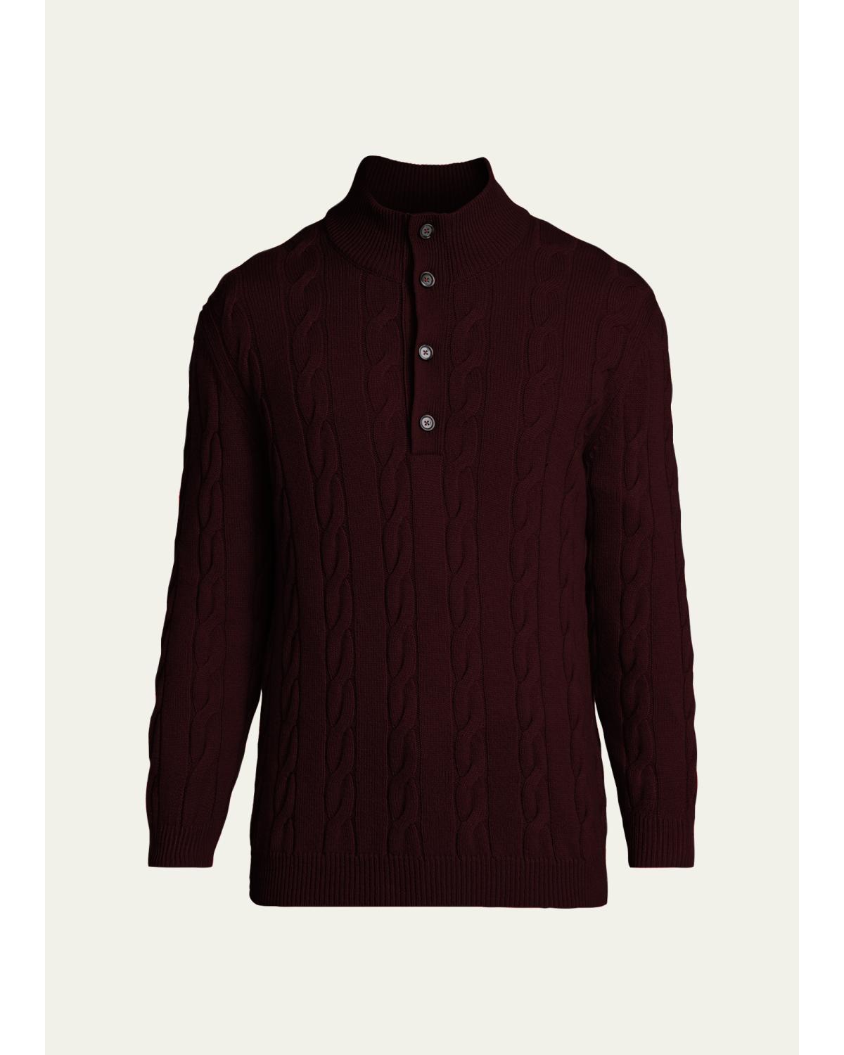 Men'S 3-Ply Cashere Cable Knit Mock Neck Sweater