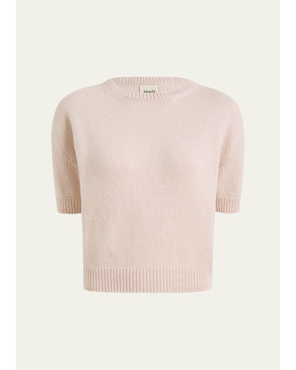Shimmering Cashmere Short-Sleeve Crewneck Sweater