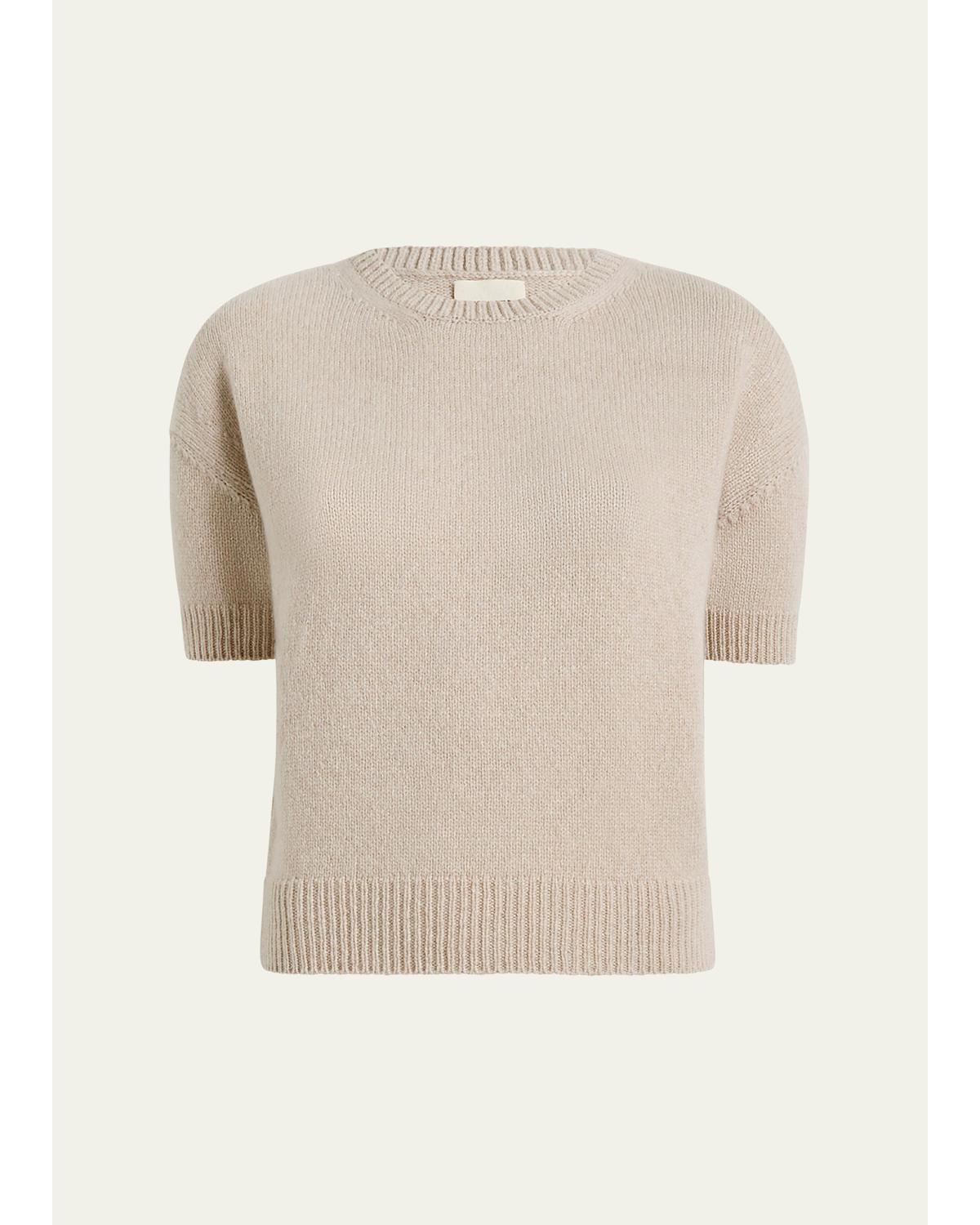 Shimmering Cashmere Short-Sleeve Crewneck Sweater
