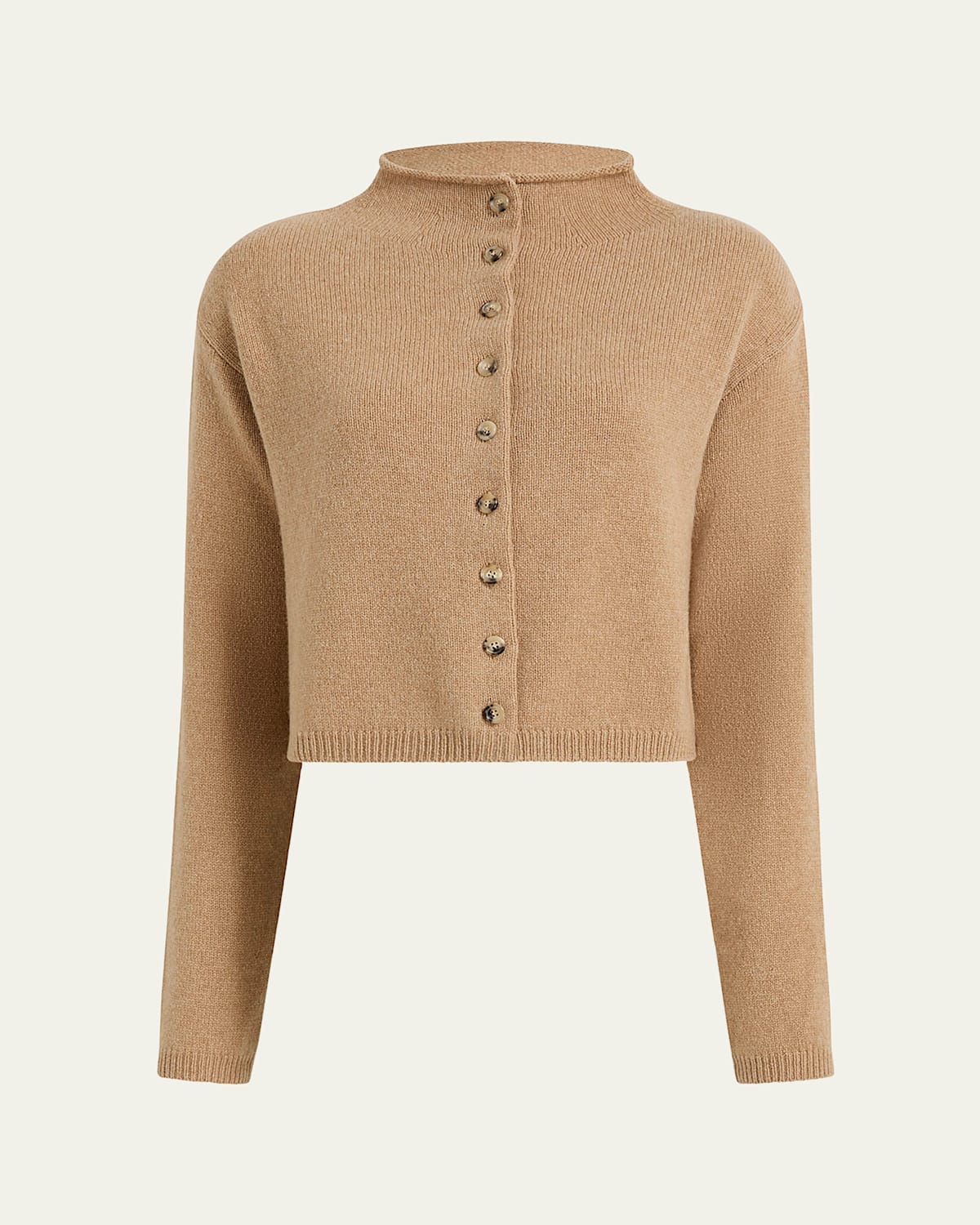Khaite Annora Funnel-neck Wool-cashmere Cardigan In Brown