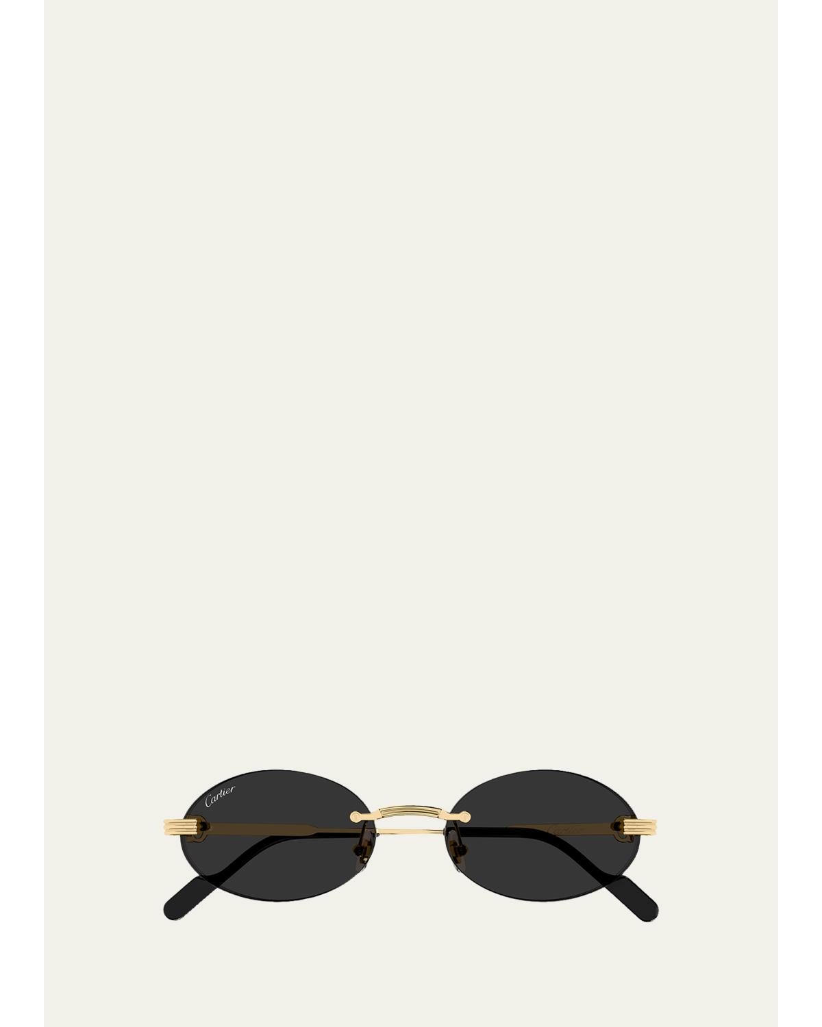 Men's Premiere de Cartier Rimless Oval Metal Sunglasses