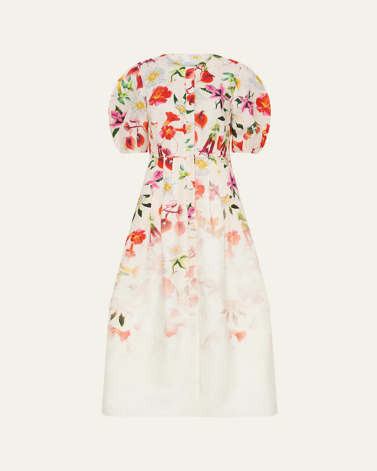 Gabriela Hearst Ignis Degrade Floral-Print Linen Puff-Sleeve Midi Dress | Thumbnail 4