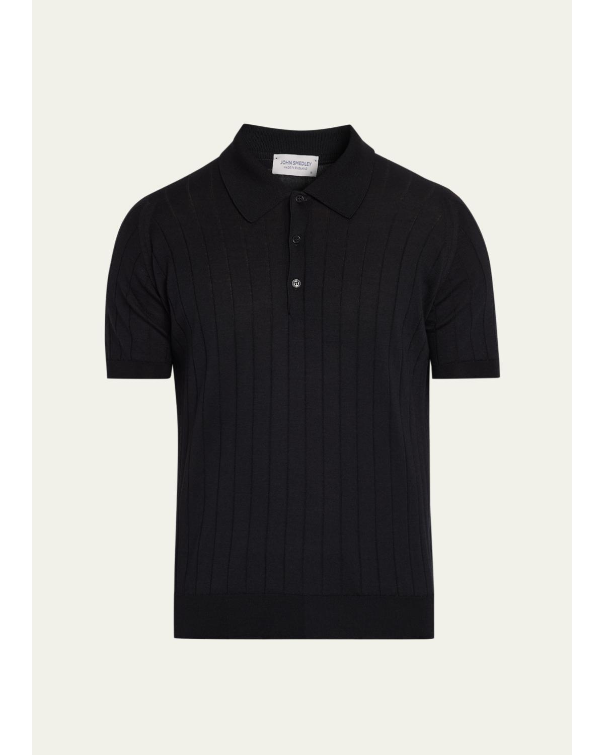 Men'S Wide Rib-Knit Merino Polo Shirt