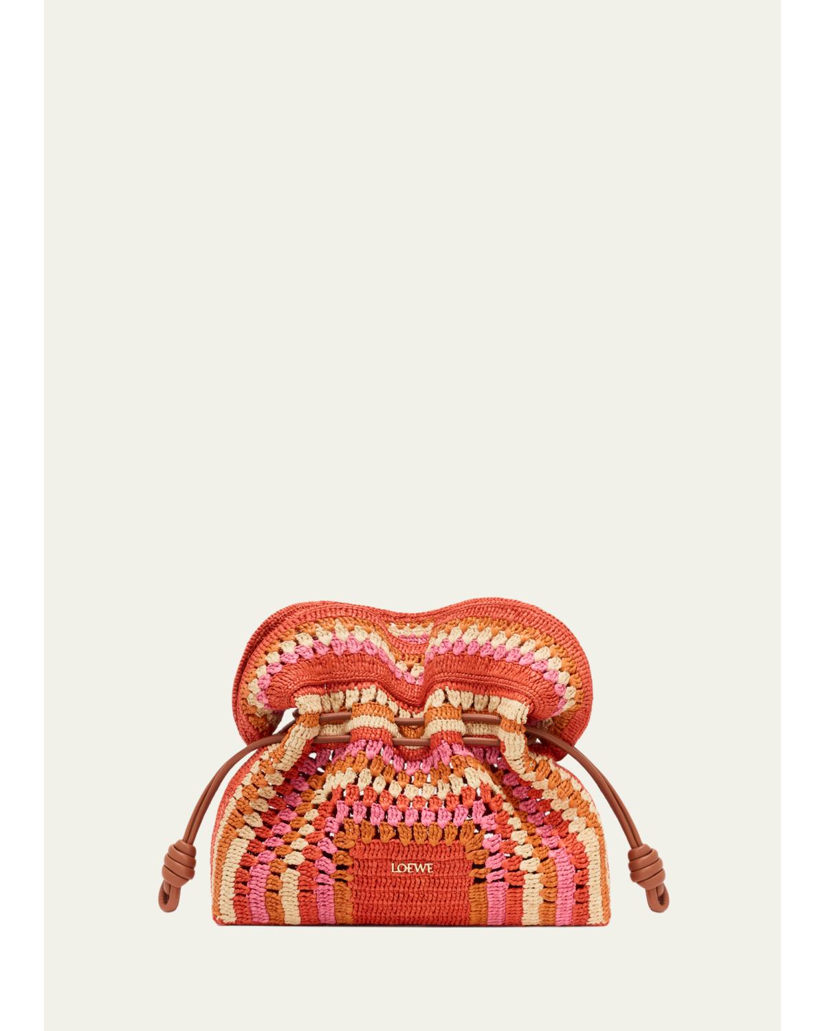 x Paula's Ibiza Flamenco Striped Crochet Raffia Clutch Bag