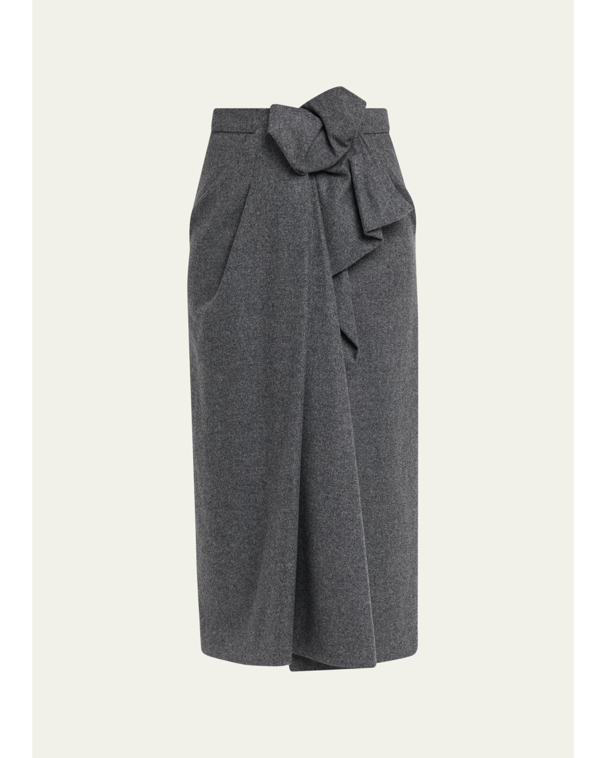 Origami Draped Wool Midi Skirt