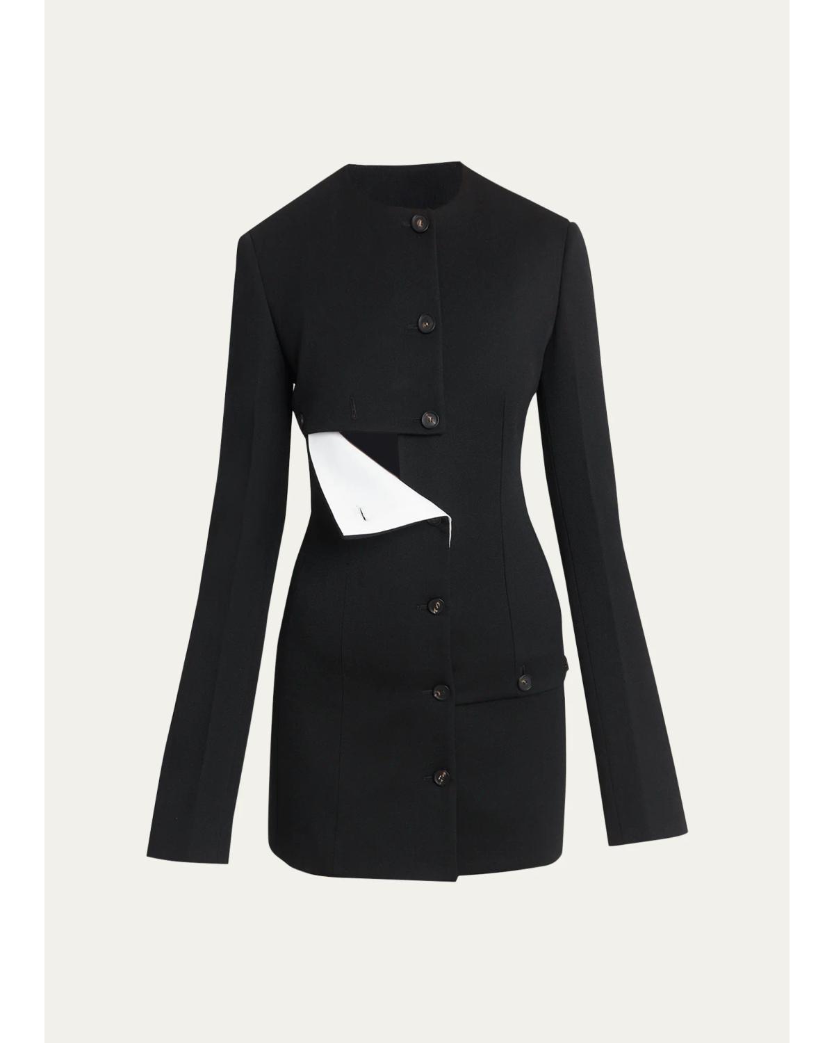 Ferragamo Diagonal Wool Single-breasted Coat In Black