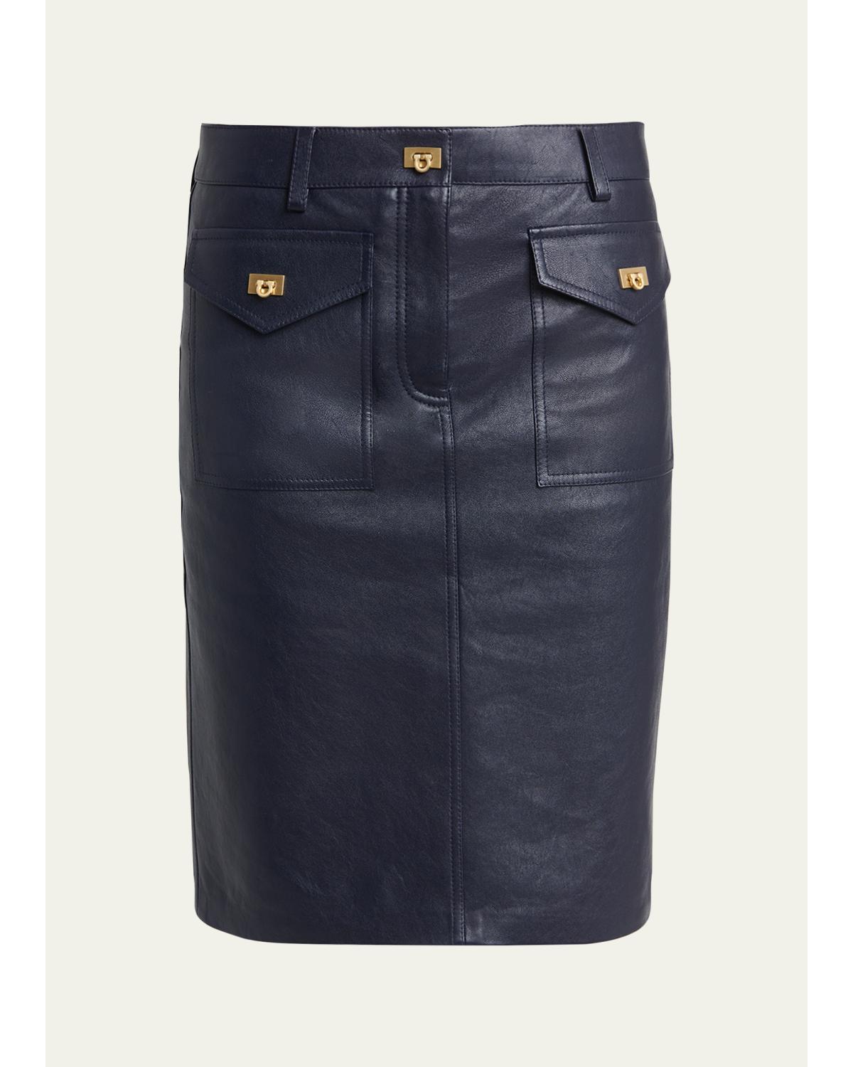 Nappa Leather Knee-Length Skirt