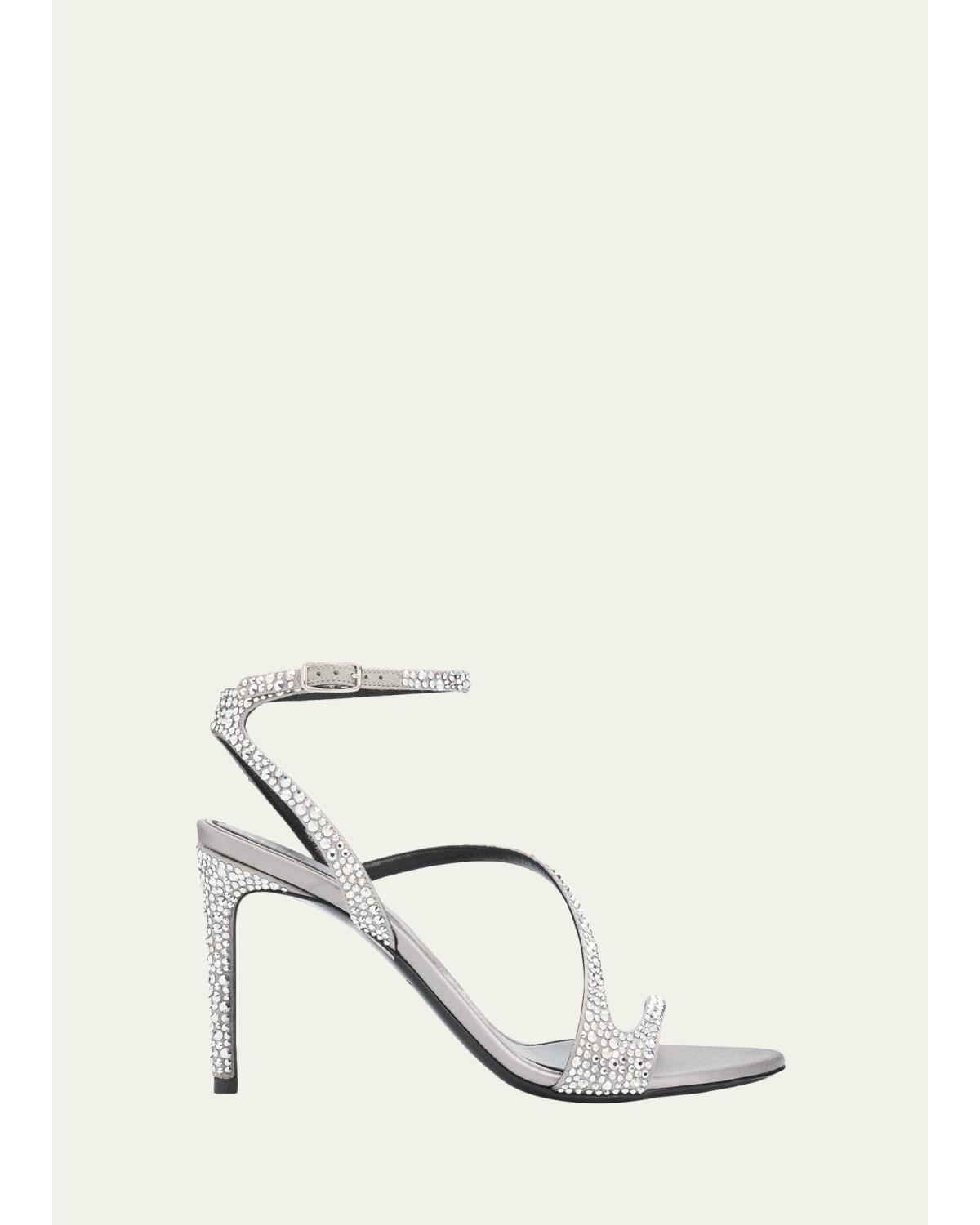 90Mm Skull Embellished Satin Ankle-Strap Sandals