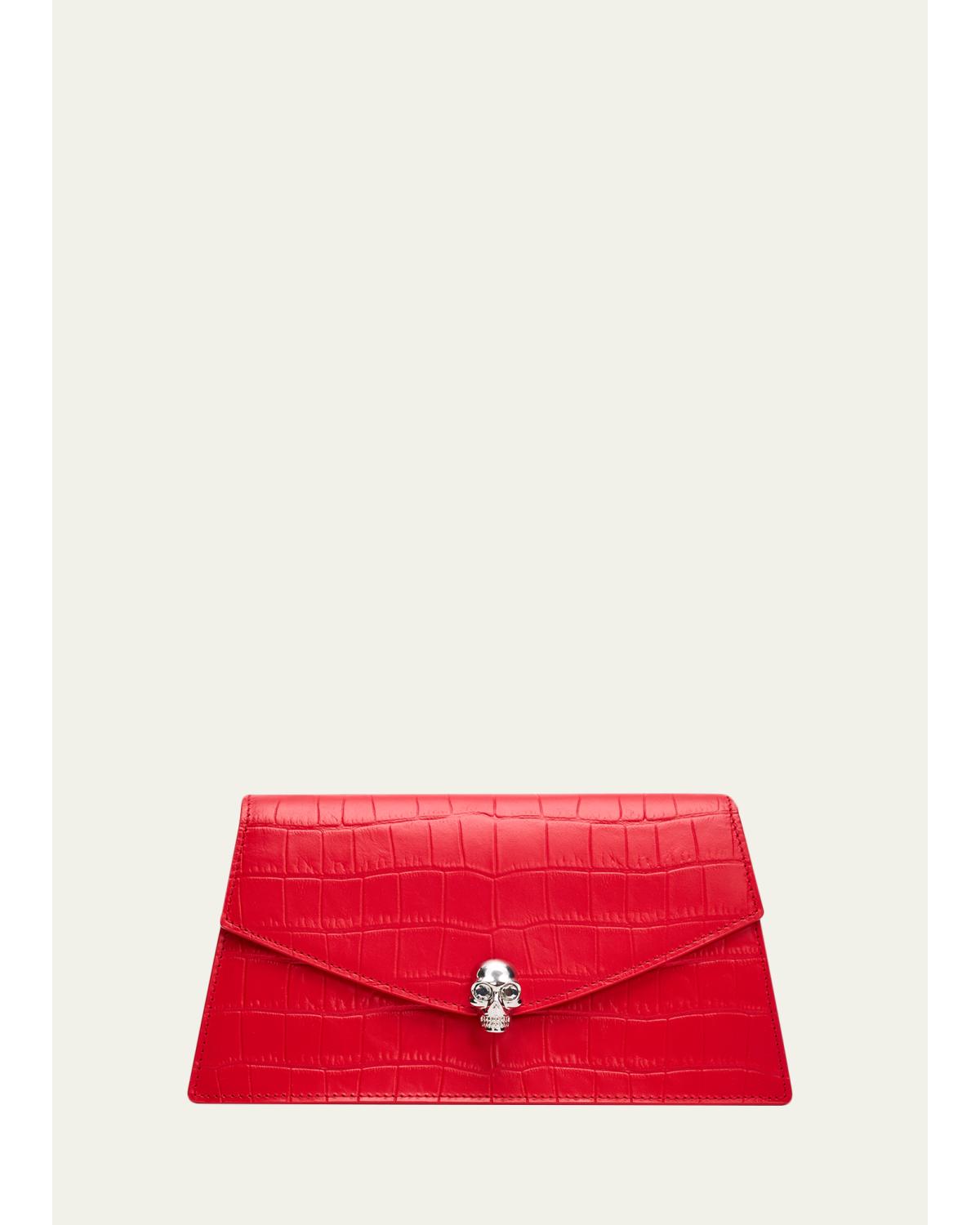 Skull Mini Croc-Embossed Leather Top-Handle Bag