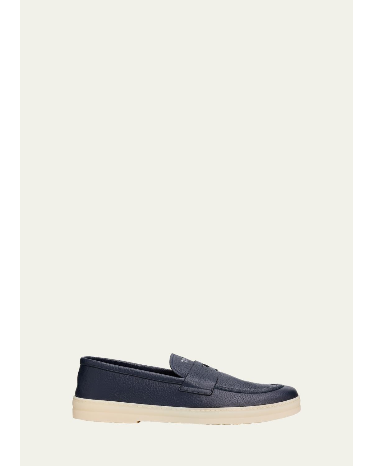 Men'S Alphabet Deerskin Rubber-Sole Penny Loafers