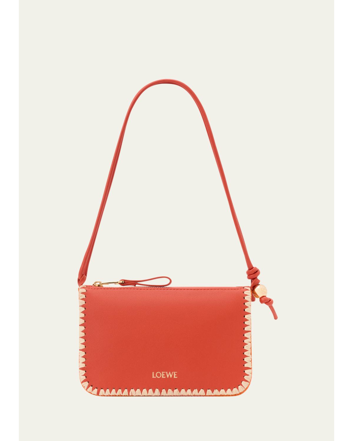 x Paula's Ibiza Rio Leather & Striped Raffia Shoulder Bag