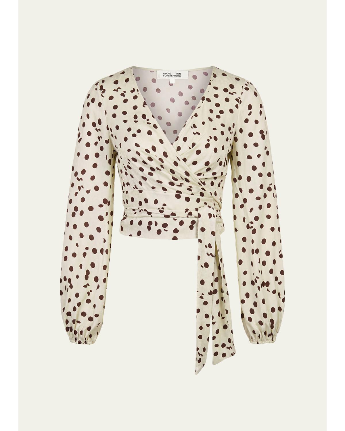 Phoebe Polka-Dot Animal-Pattern Wrap Top