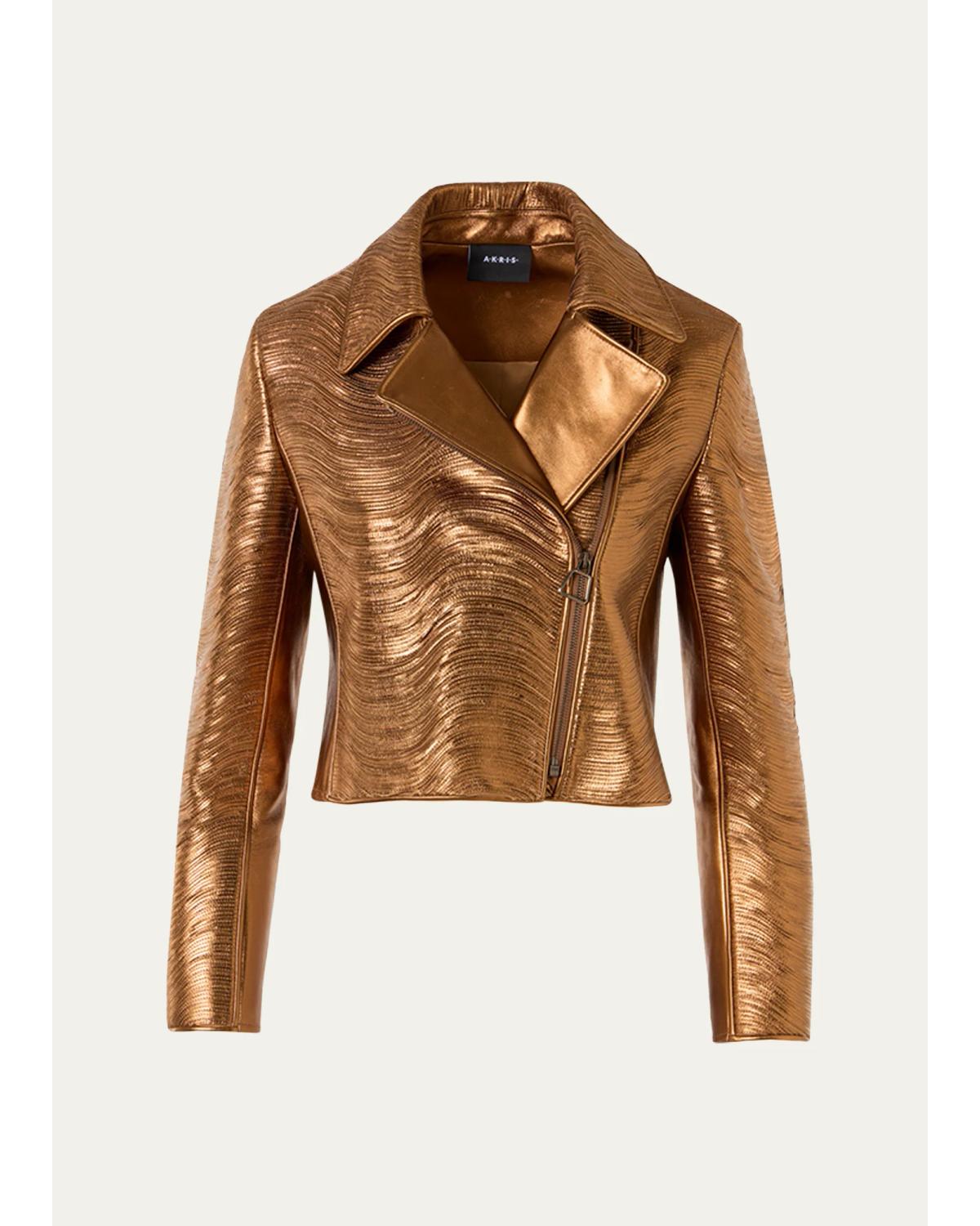 Lamé Nappa Leather Moto Jacket