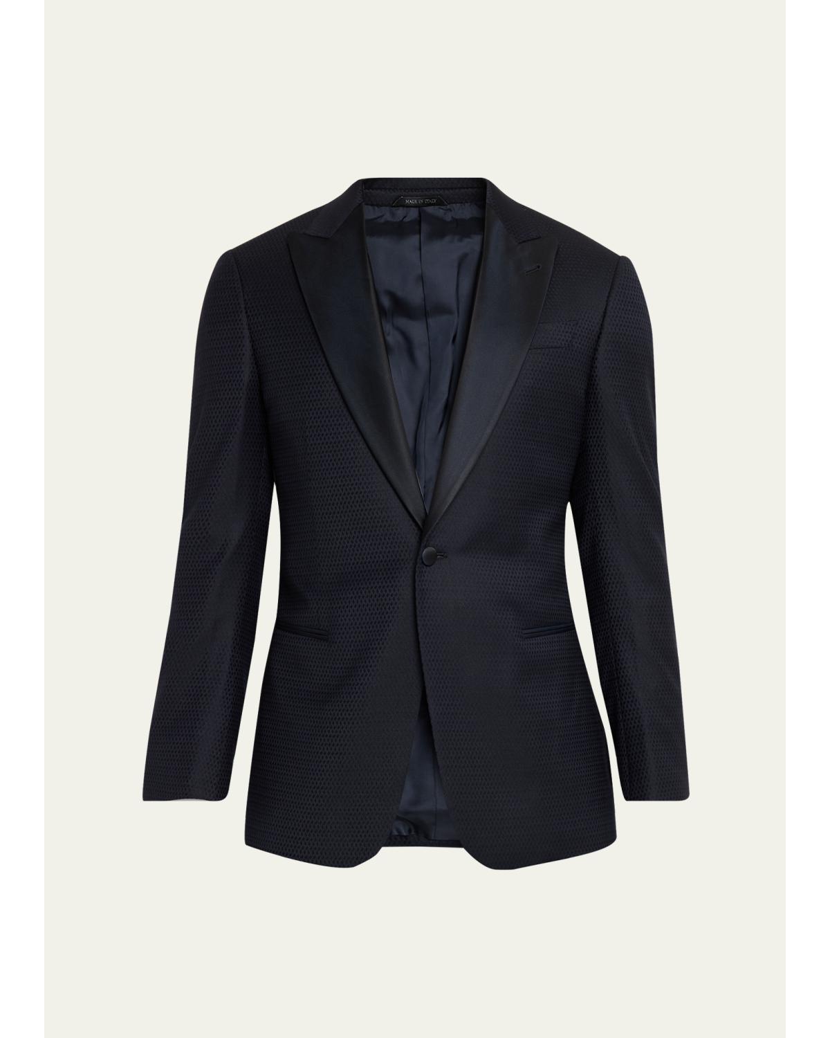 Men'S Soft Jacquard Satin-Trim Single-Breasted Blazer