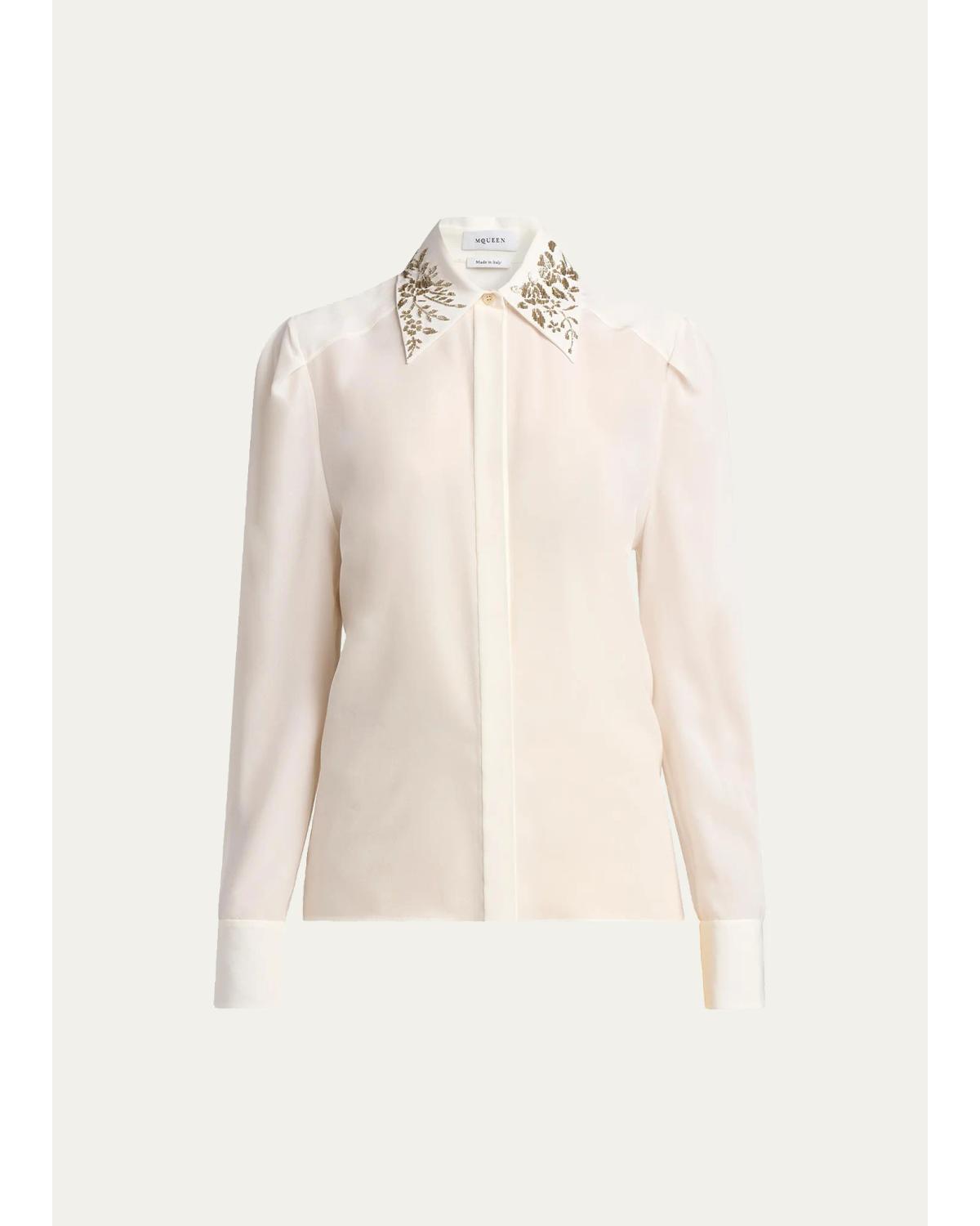 Collar Silk Button-Down Shirt