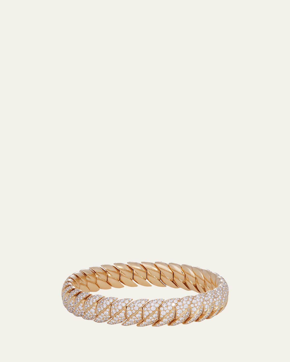 Sidney Garber 18K Yellow Gold Narrow Wave Link Bracelet with Diamonds